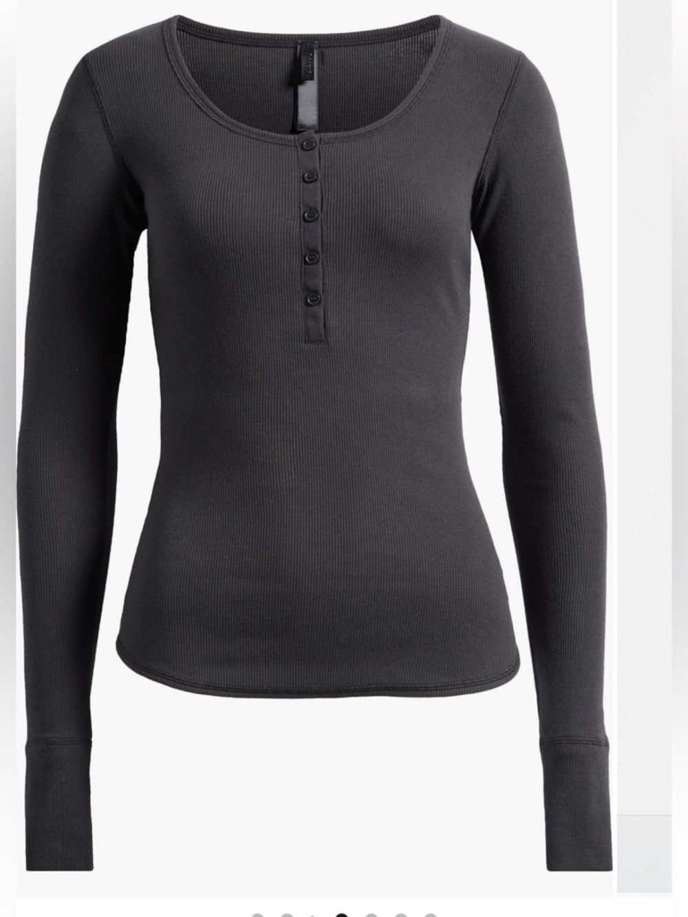 SKIMS Cotton Rib Scoop Neck Henley XXS NWT Black
